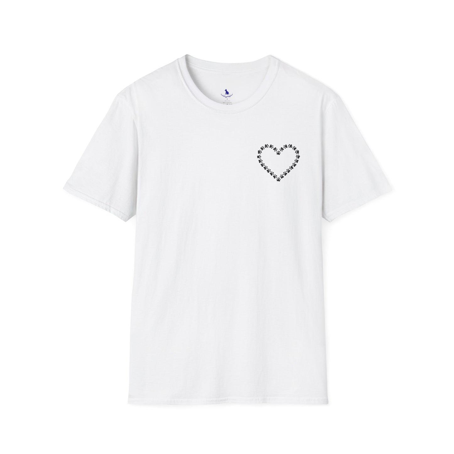 White t-shirt with a heart-shaped design on a white background