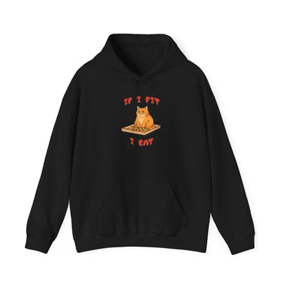 Black hoodie with a graphic design on a white background