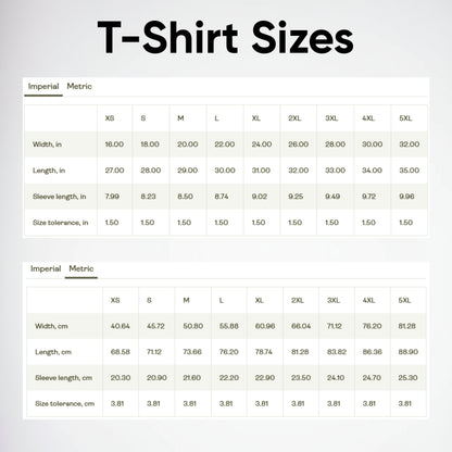 T-Shirt Sizes with imperial and metric kit