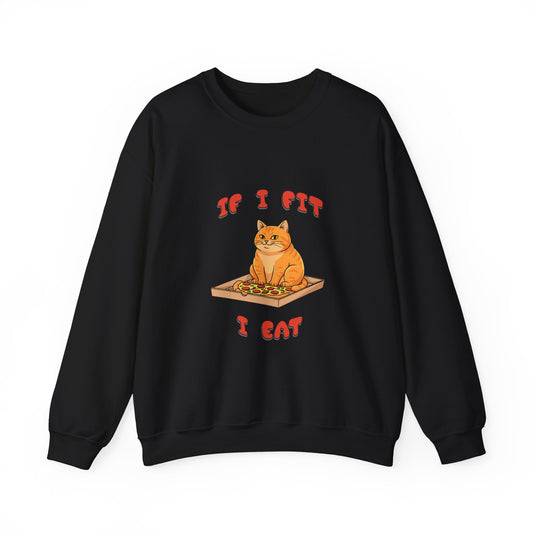 Black sweatshirt with a cat graphic and text