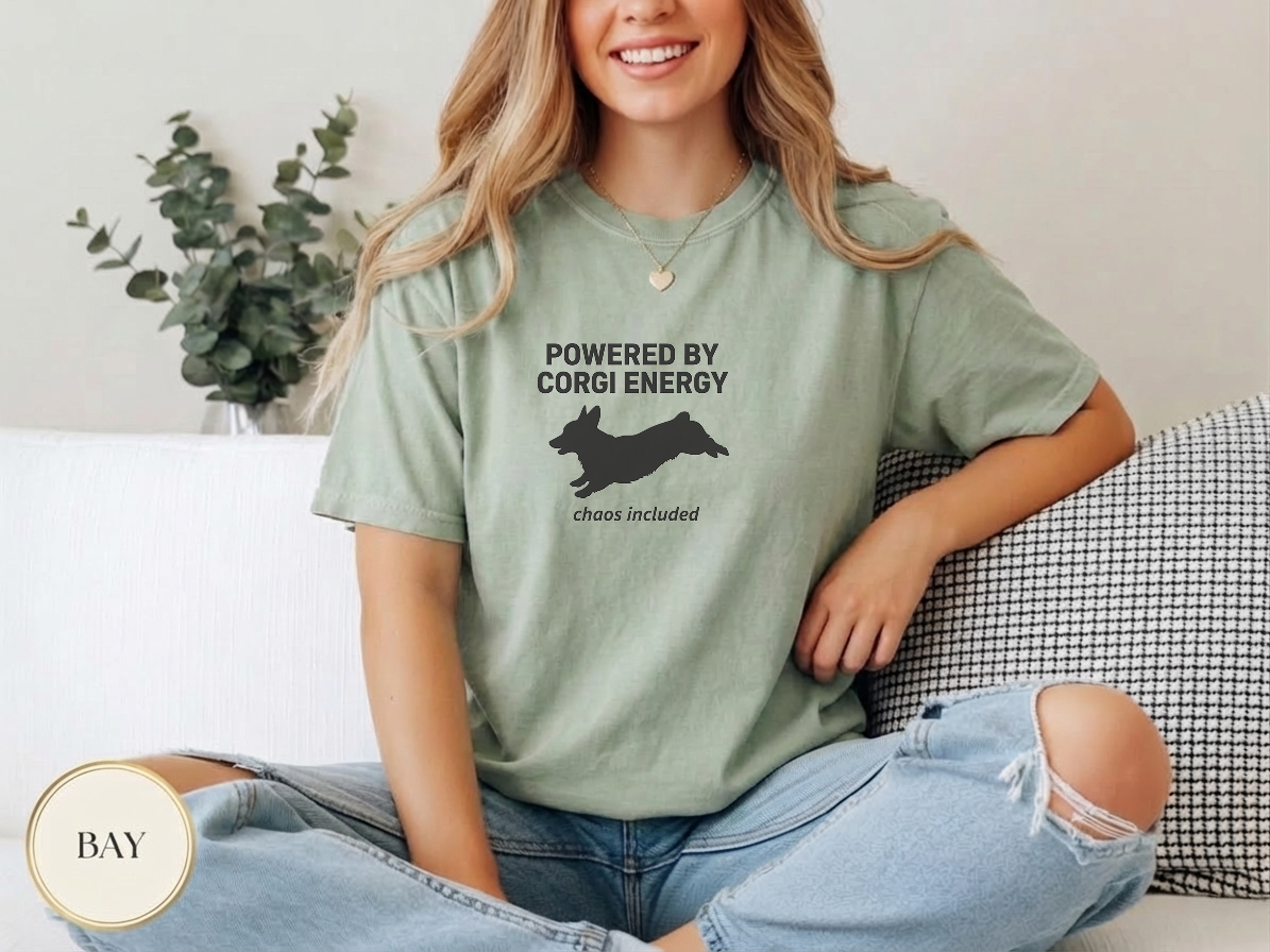 Powered By Corgi Energy Shirt — lifestyle mockup