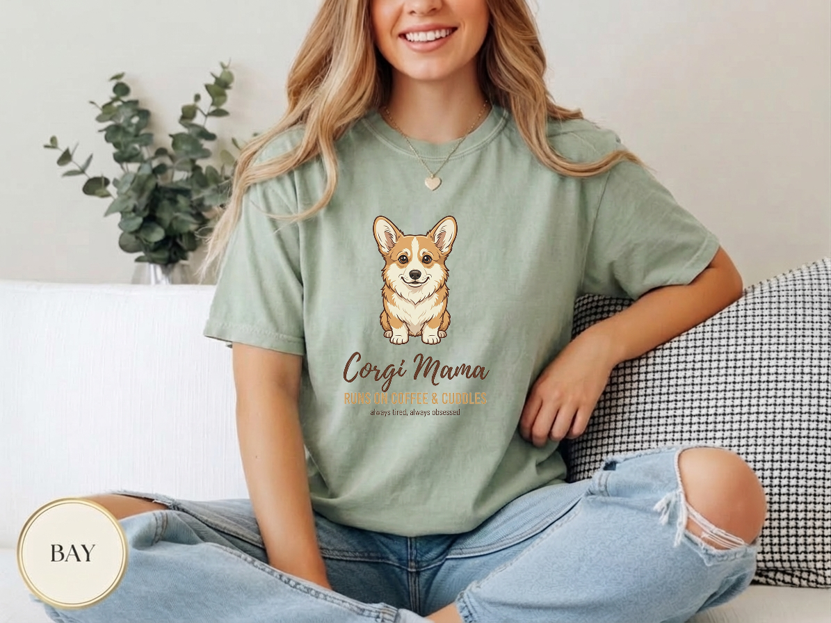 Coffee Corgi Cuddles Shirt — lifestyle mockup