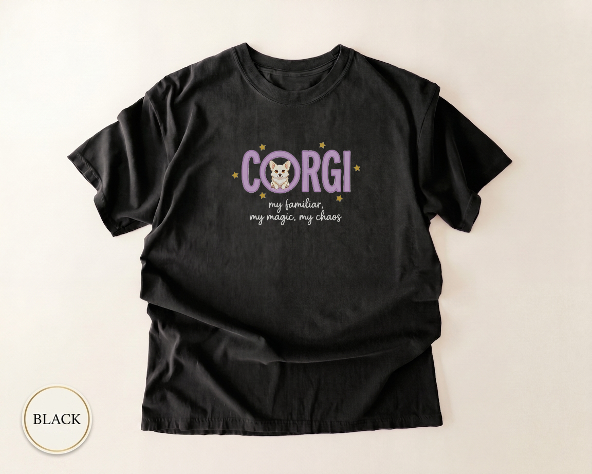 Celestial Corgi Mom Shirt — garment-dyed tee detail