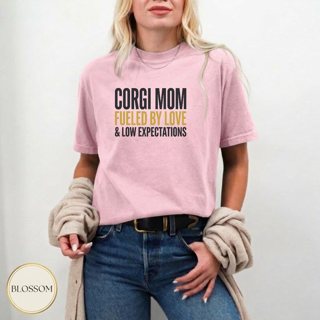 Corgi Mom Power Typography Shirt — garment-dyed tee detail
