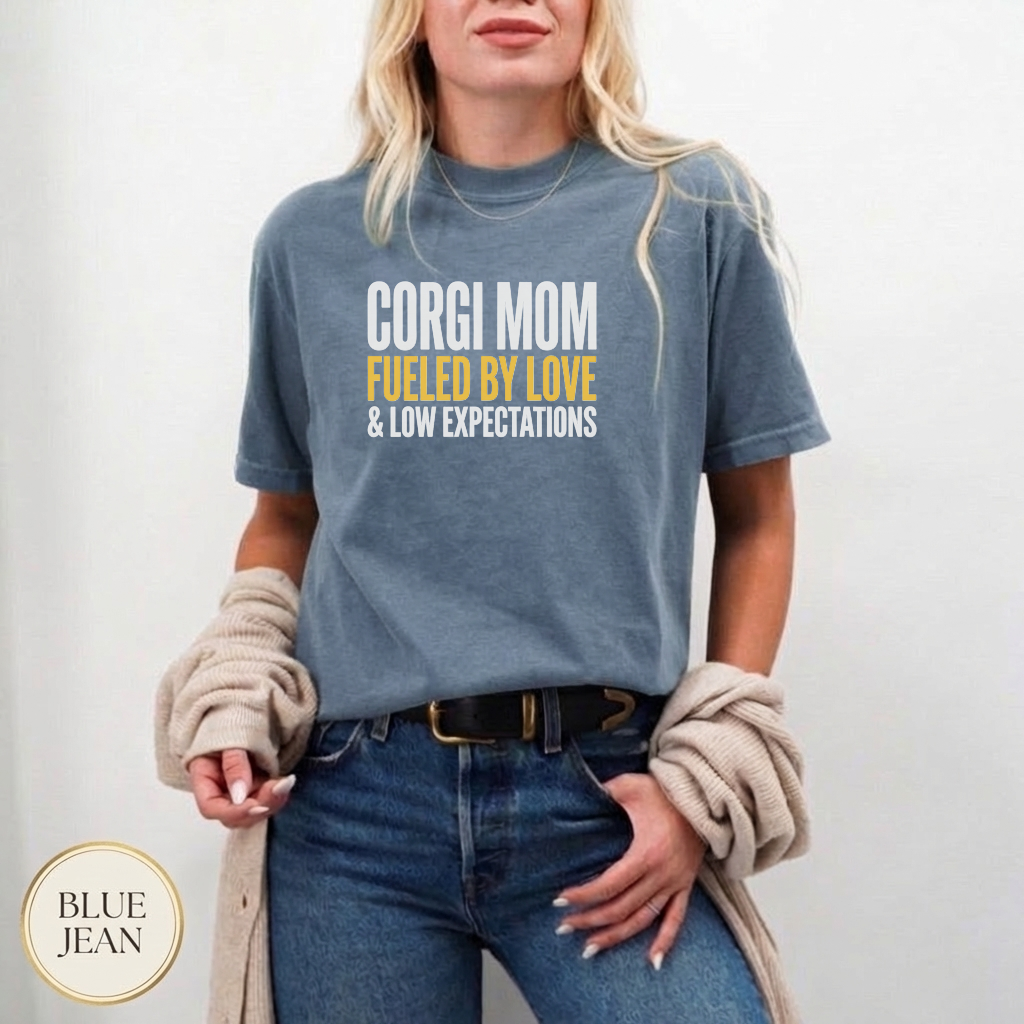 Corgi Mom Power Typography Shirt — color variant — soft washed