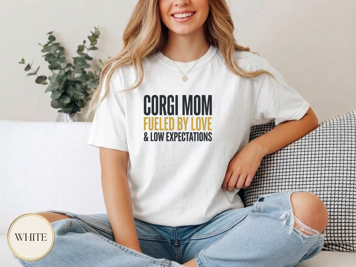 Corgi Mom Power Typography Shirt — relaxed fit style